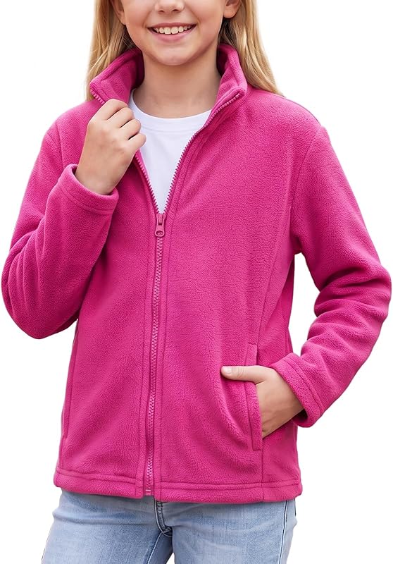 Girls Full Zip Soft Polar Fleece Jacket Outerwear Coat With Pockets (5-14 Years)