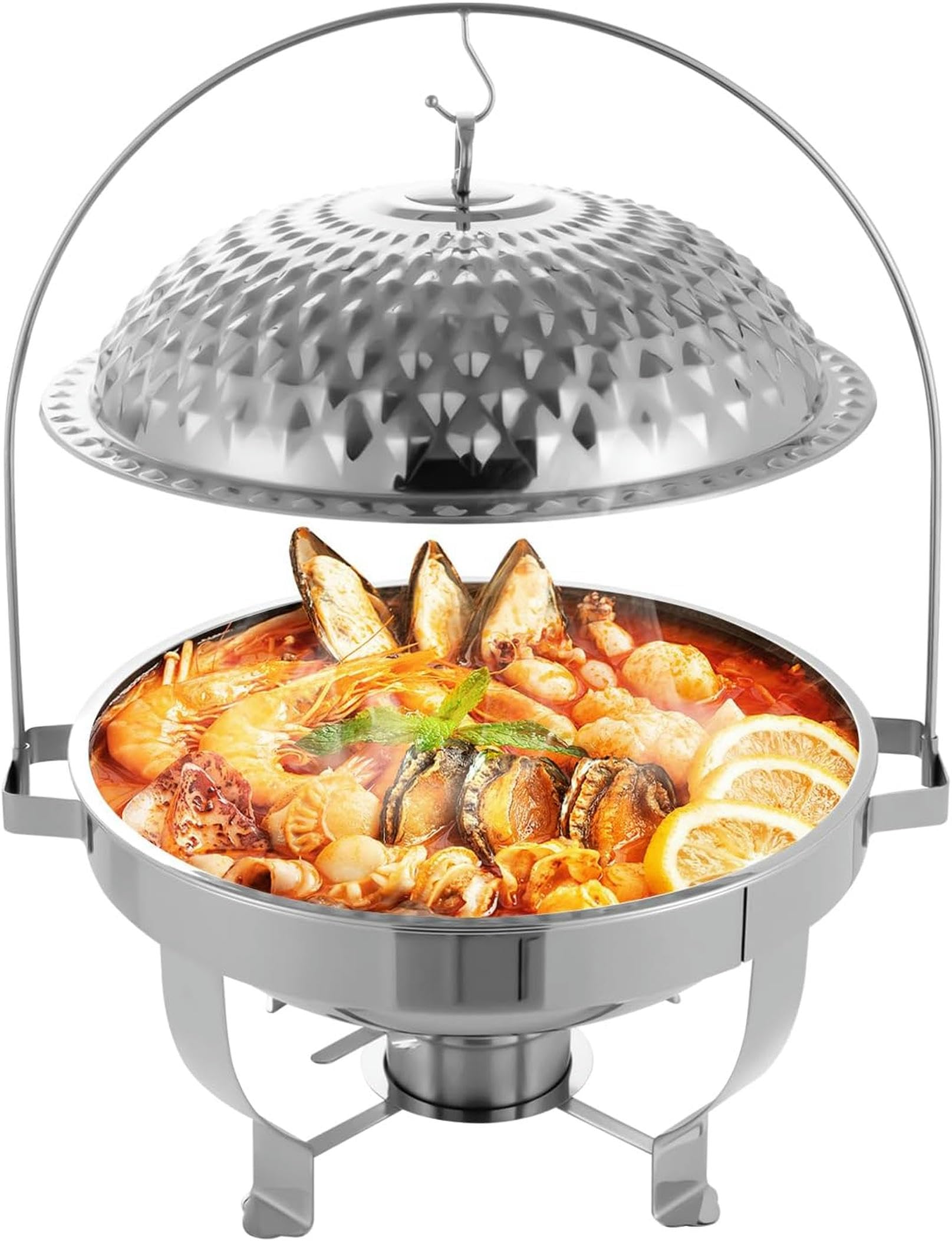 Podgrzewacz do potraw, Zestaw bufetowy ze stali nierdzewnej | Zestaw bufetów ze stali nierdzewnej z wiszącą diamentową pokrywką i stojakiem dla restauracji
