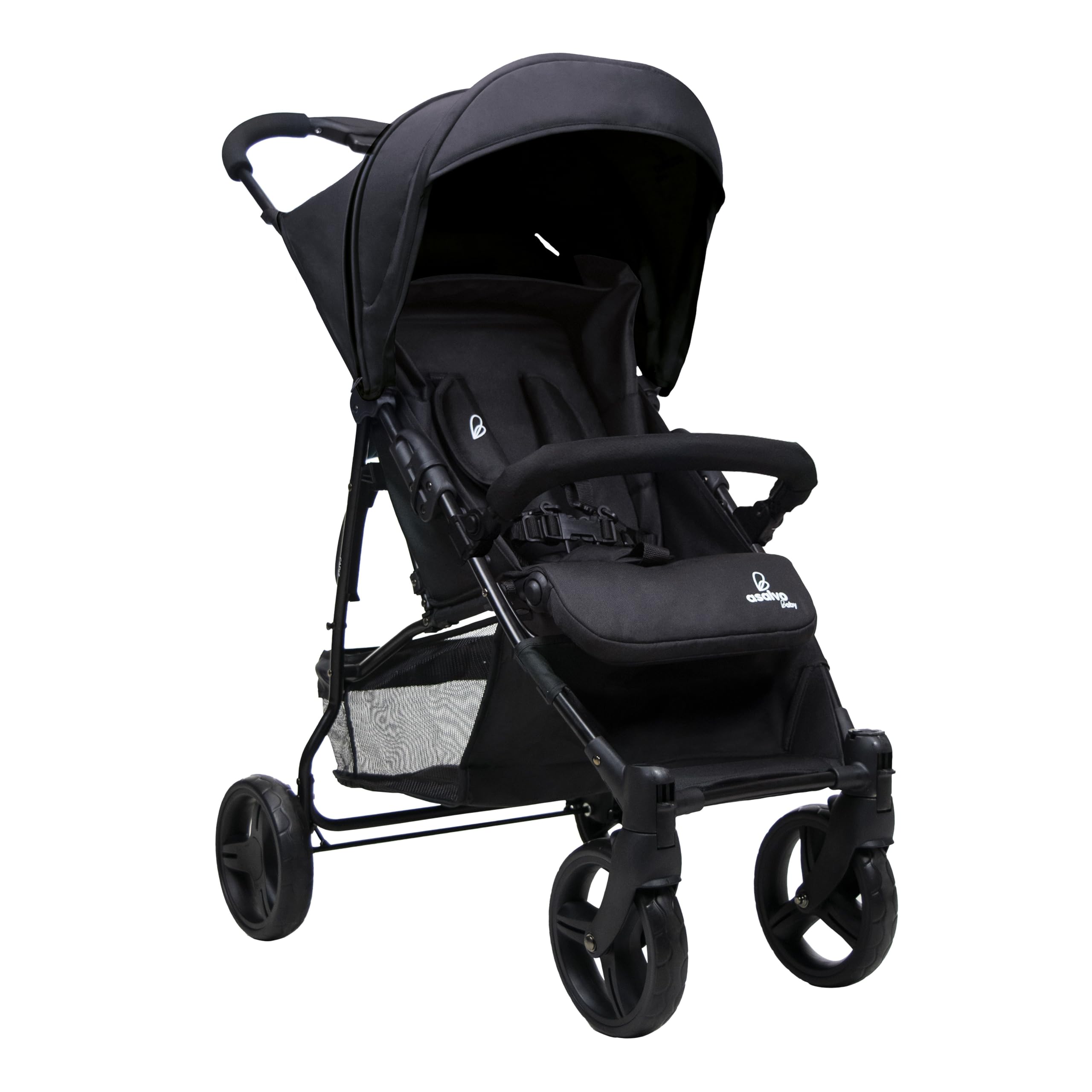 Asalvo CÁDIZ Silla de Paseo Ultraligera para bebé, Carrito de paseo, Respaldo Reclinable, Cochecito urbano, Arnés 5 Puntos, SPF50+, Capota con Ventana, Manejable, Máxima Seguridad, Hasta 17 kg, Negro