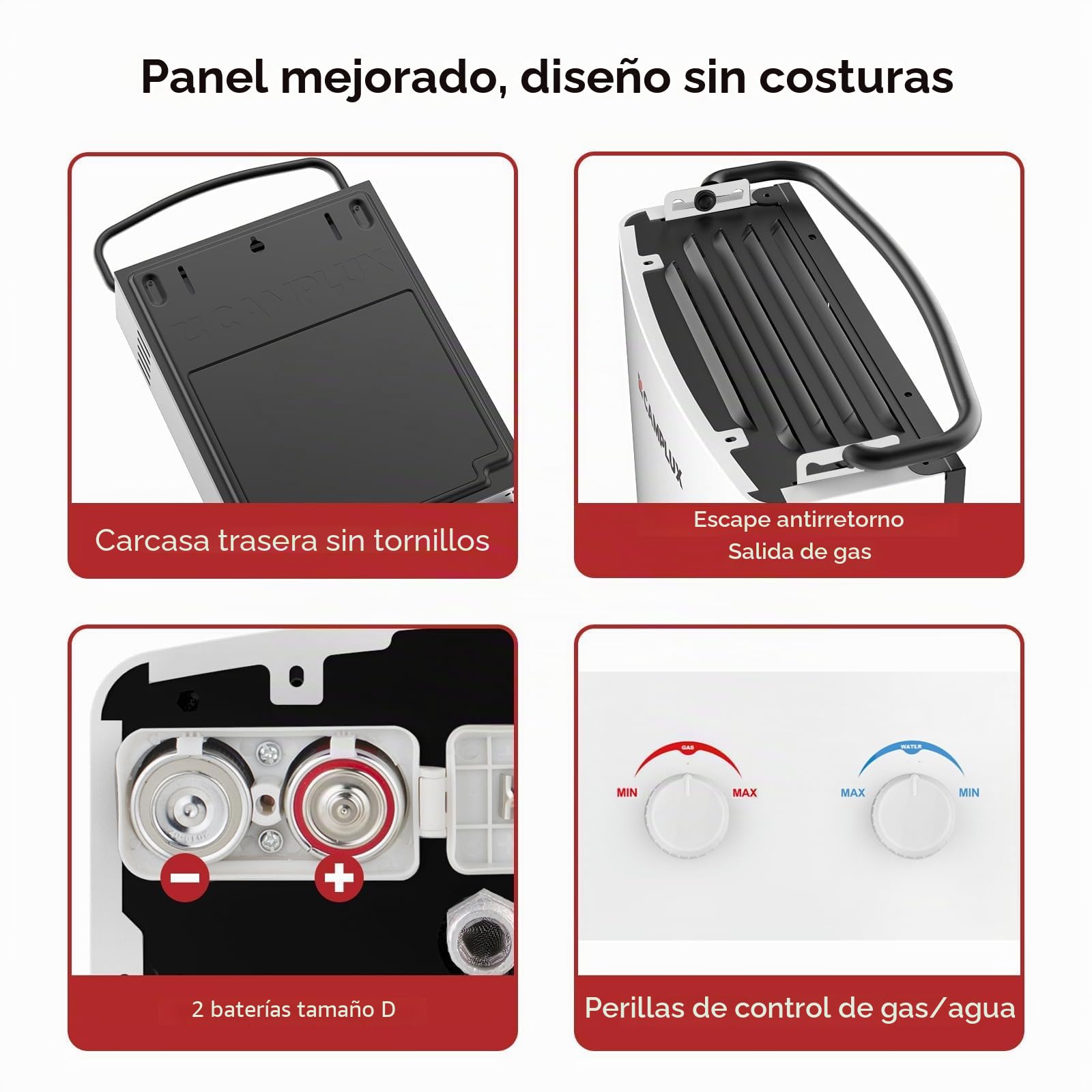 Camplux AY132 Calentador de Agua a Gas, con Asa Plegable Portátil, 5L/min,10kW, LPG