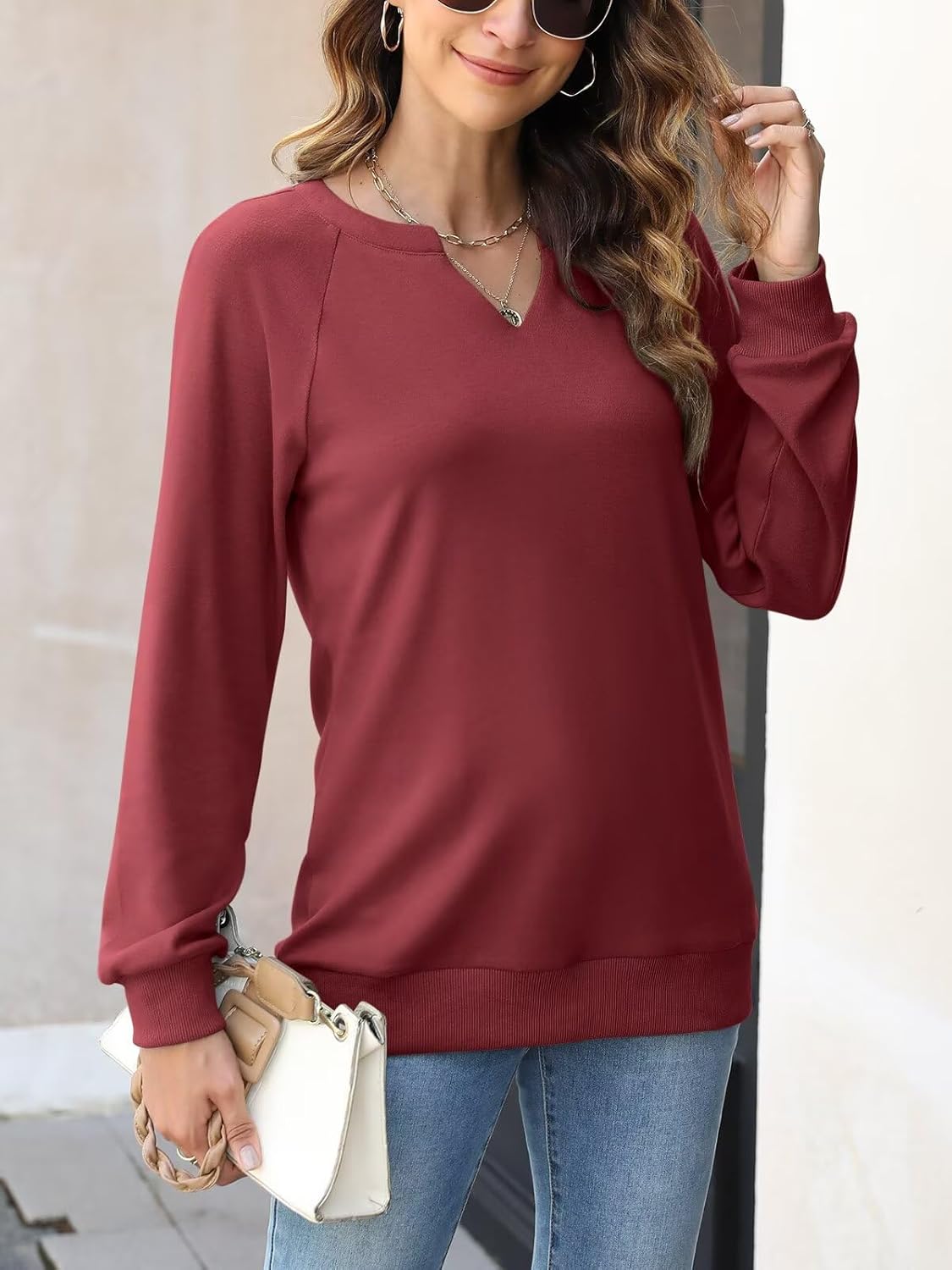 EADINVE Women Casual Long Sleeve V Neck Sweatshirts Cute Loose Fit Lightweight Pullover Tops - Image 5