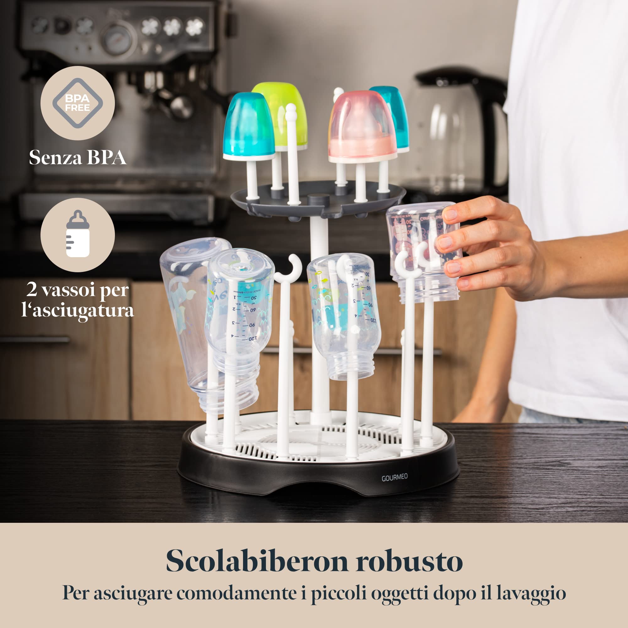 Cestello Scola e Asciuga Biberon Doppio - Porta Biberon per 16 Bottiglie e Accessori - Scolabiberon da Cucina per il Lavaggio e L'asciugatura degli Accessori per Neonato