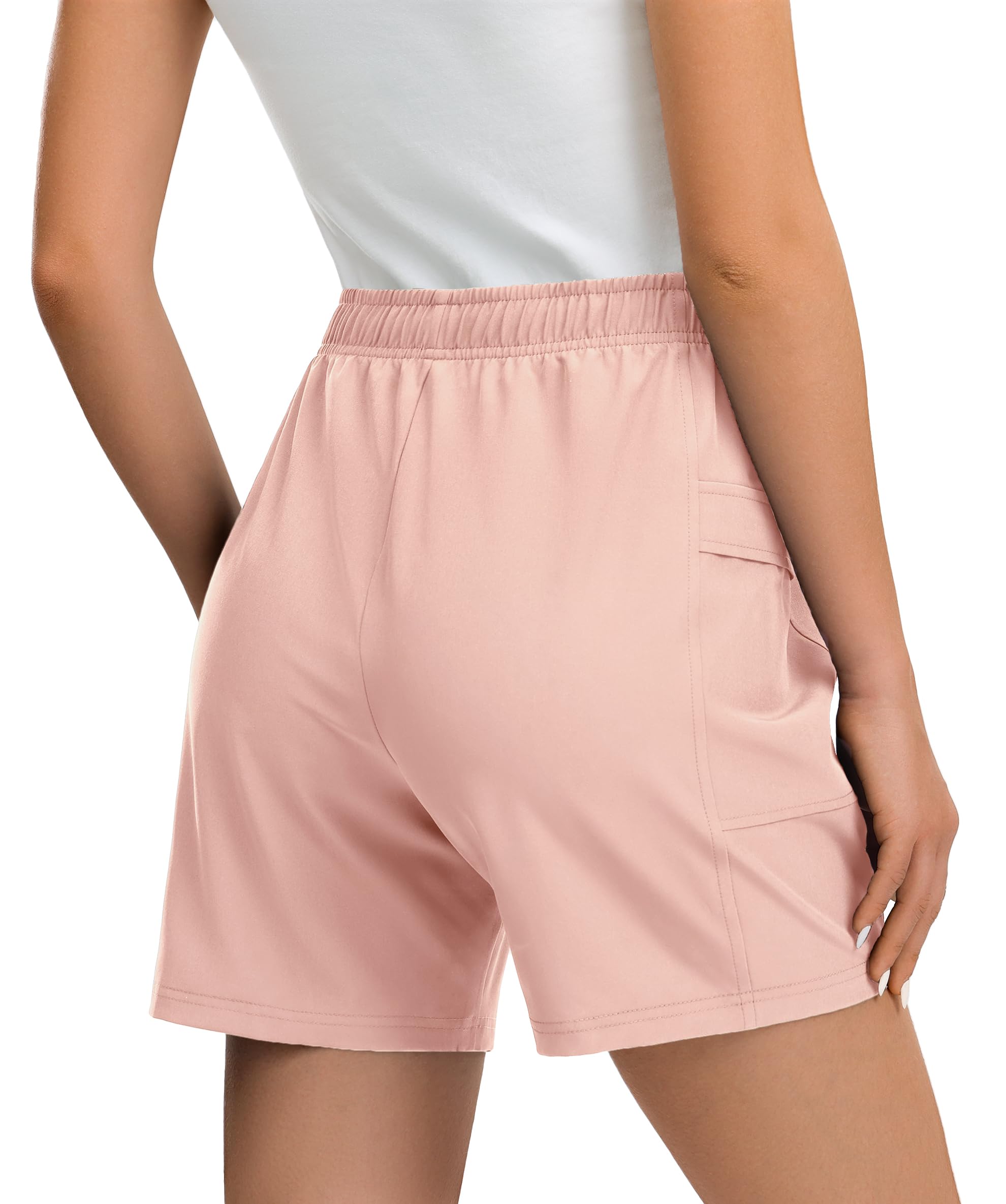 Women's Hiking Cargo Casual Shorts 6 inches Lightweight Quick Dry Athletic Shorts for Golf Workout Travel Summer 2025 Pink M