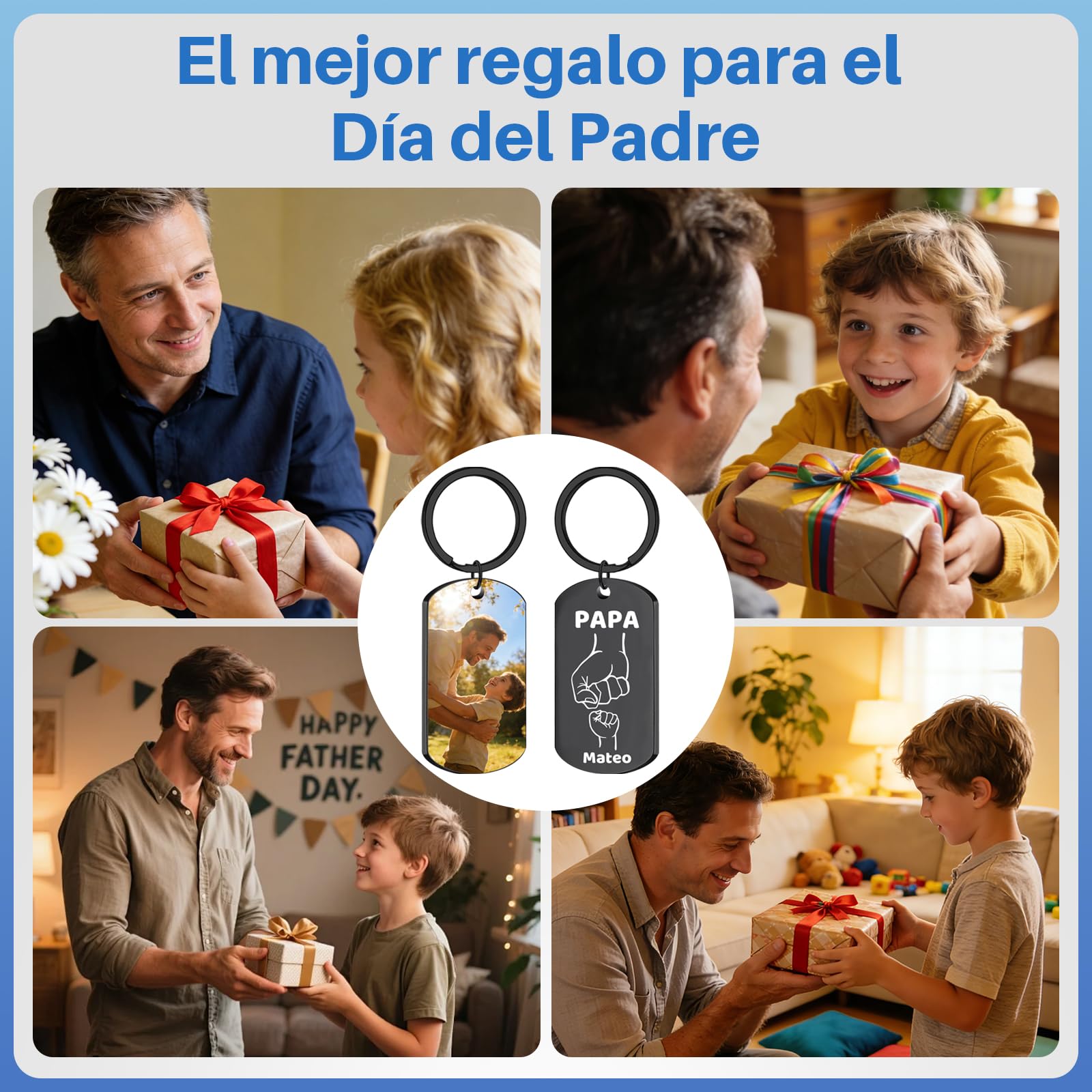 llaveros Personalizados Para el Día Del Padre, Día Del Padre Regalos, llavero Personalizado con Foto Grabada a Aoble Cara, Regalos Personalizados Para Papá — view 6