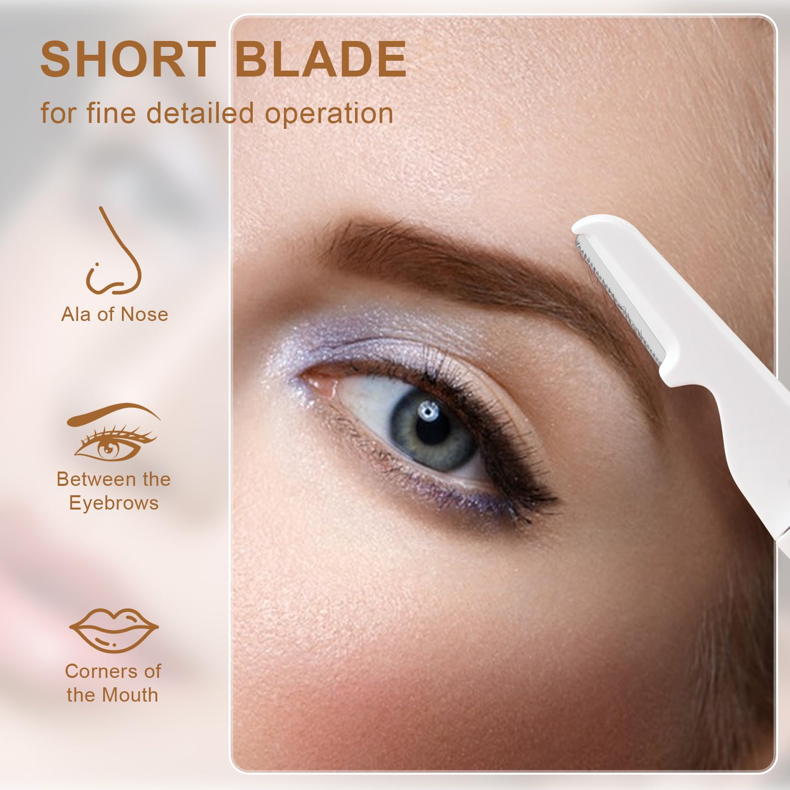 Leipple Eyebrow Razors Eyebrow Trimmer Portable Eyebrow face Razors Trimmer Facial Hair Shaver Eyebrow Remover Exfoliating Dermaplaning Tool with Precision Cover for Women and Men (Beige) - Image 4