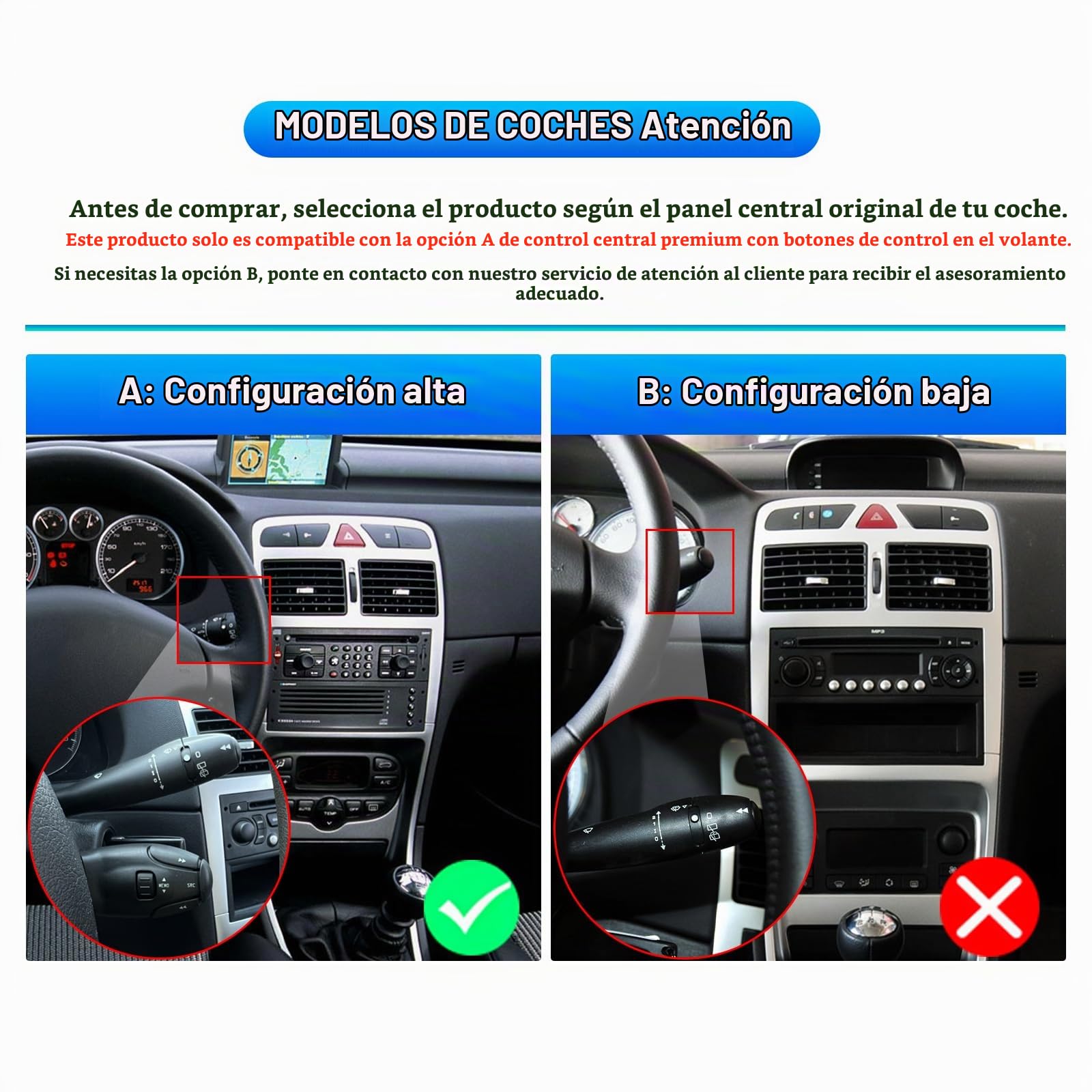 Radio Android 2+64GB para Peugeot 307 2002-2013, Pantalla Táctil IPS 9 Pulgadas con CarPlay & Android Auto Inalámbrico, GPS WiFi Bluetooth DSP + Cámara de Marcha Atrás & Micrófono