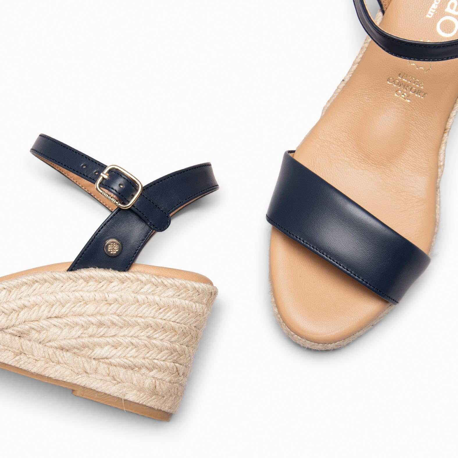 miMaO. Sandales style espadrilles à talon compensé. Fabriquées en Espagna