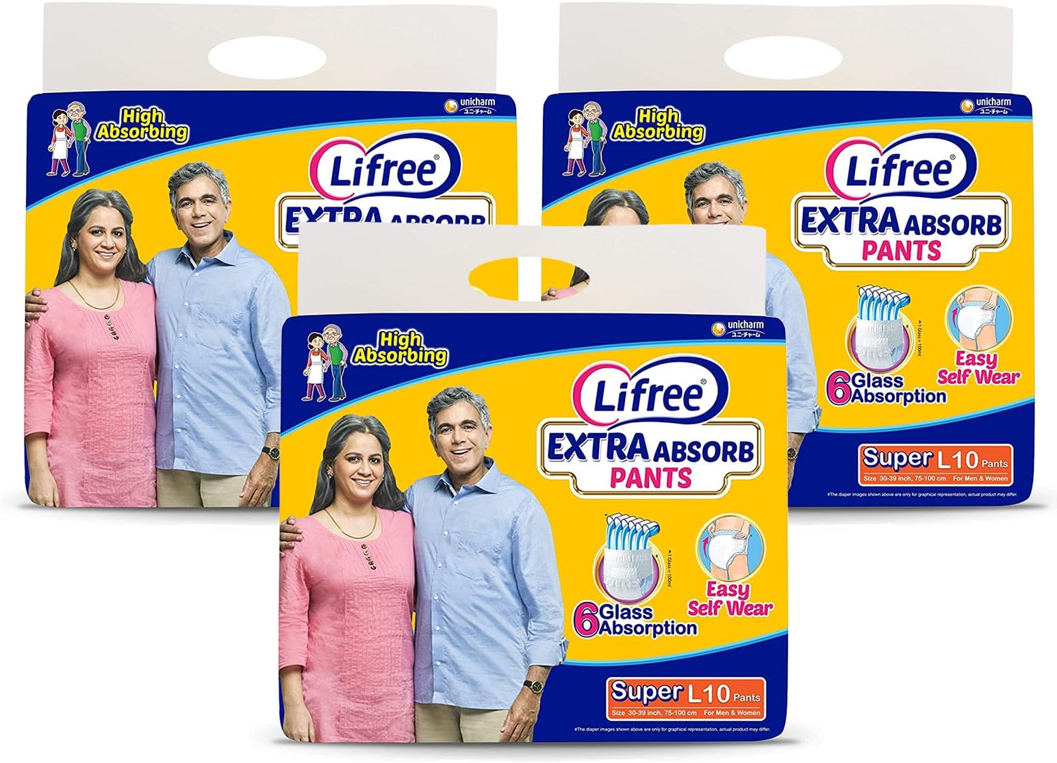 Lifree Extra Absorb Pants, Large Size (10 Pieces) Adult Unisex Diapers (Pack Of 3) 1 Units