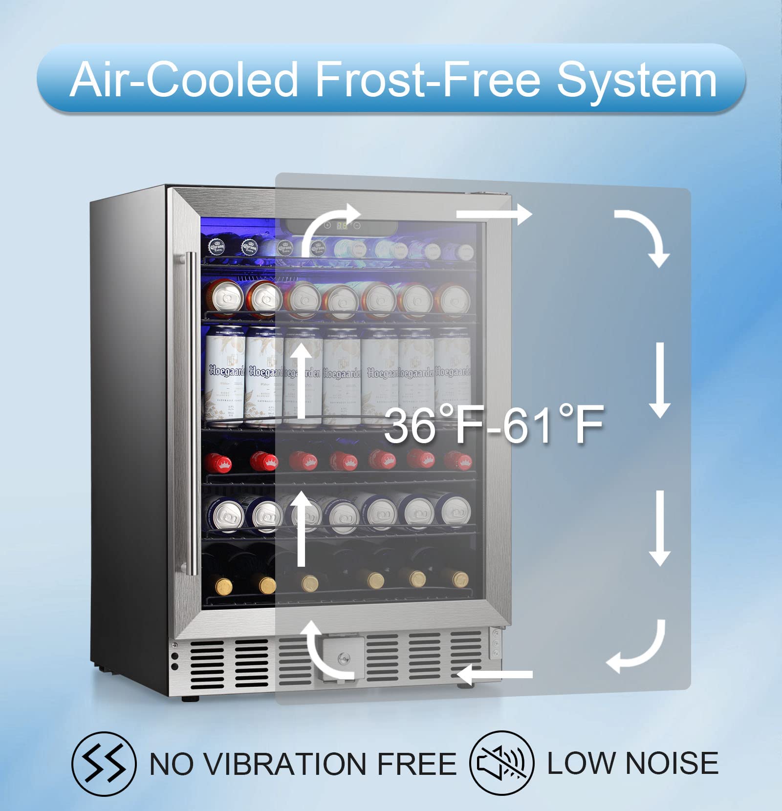 Antarctic Star 5.1 Cu.Ft Beverage Refrigerator,166 Can Wine Cooler,Low Noise,Transparent Glass Door, Efficient Cooling System With Safety Lock, For Home, Bar, Office, 24 Inch, Stainless Steel Silver on Fridge.com - View 6