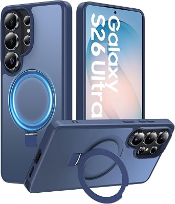 for Samsung Galaxy S26 Ultra Case with Magnetic Invisible Stand, [Compatible with MagSafe] [Military Drop Protection] Shockproof Slim Translucent Matte Case for S26 Ultra, Blue