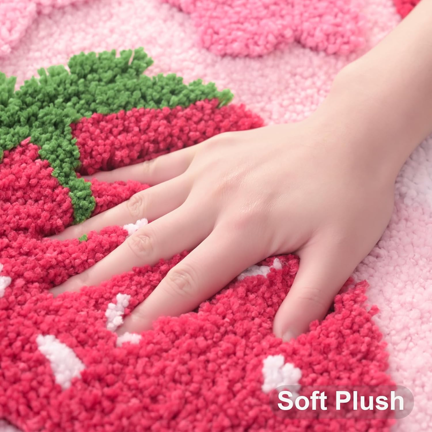 Anybar Pink Bathroom Rug Set 2 Piece U Shaped Cute Strawberry Bath Mat, Flower Bathroom Contour Toilet Mats, Non Slip Washable Bath Rugs