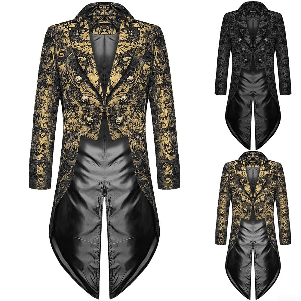 Giacca vintage da uomo, stile steampunk, gotico vittoriano, giacca medievale da smoking per costume di Halloween (XL oro)