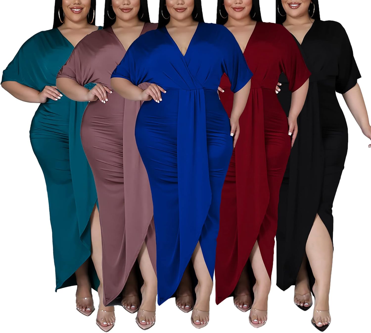 Sexy Plus Size Maxi Dress for Curvy Women V Neck Short Sleeve Wedding Guest Dress Party Dress - Image 5