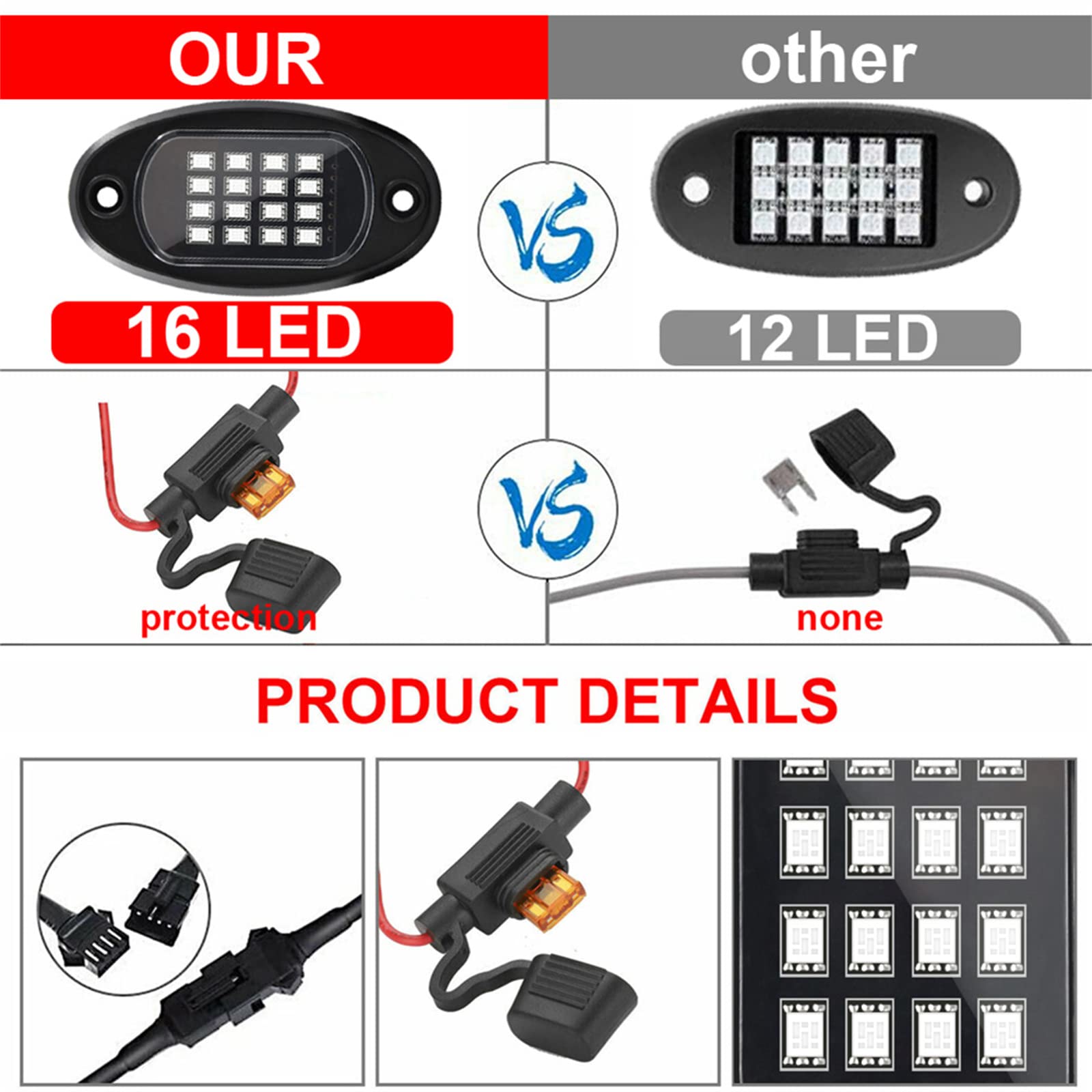 RGB LED Rock Lights, Multicolor Neon Underglow Kit De Iluminación Con APP Control Remoto Chasis Lámparas De Música Decorativas Modo De Control Para Camión UTV SUV, Resistente Al Agua,4 pcs