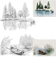 Lake River Scenery Trees Boat Clear Stamps for Card Making and Scrapbooking Card Making Words Transparent Stamps Silicone Stamps Photo Album Decor