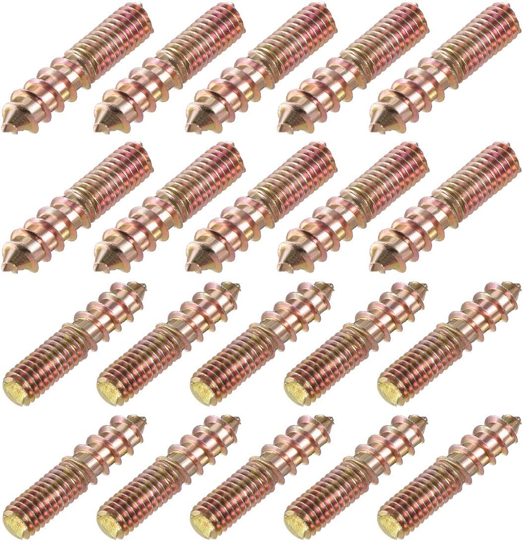 uxcell M6 Hanger Bolts Length 1-1/8"(30mm) Double Headed Bolts Self-Tapping Screw 6mm Wood Joint Furniture Legs 20pcs