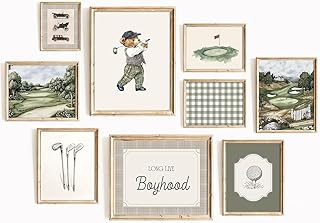Vintage Sports Nursery Wall Art Decor Teddy Bear Golf Prints Baby Toddler Boy Room Canvas Wall Decor Bear Nursery Pictures Sport Animal Pictures Vintage Golf Artwork for Bedroom 8x10x9 Inch Unframed