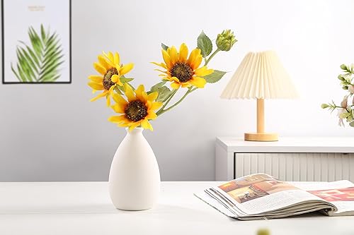 Miniatura 3 de Florero de cerámica, jarrón blanco para decoración del hogar, jarrón seco de estilo moderno, comedor, dormitorio, oficina (blanco)