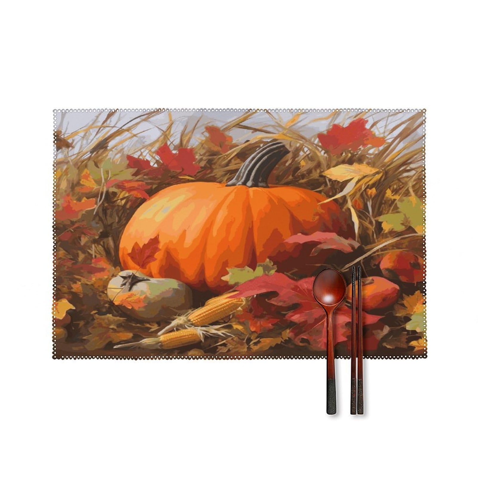 Btcowzrv Style Harvest Pumpkin Canvas Placemats Set Of 6, Wipeable Washable Place Mats For Indoor & Outdoor, Table Mat Decor For Kitchen Dining Party