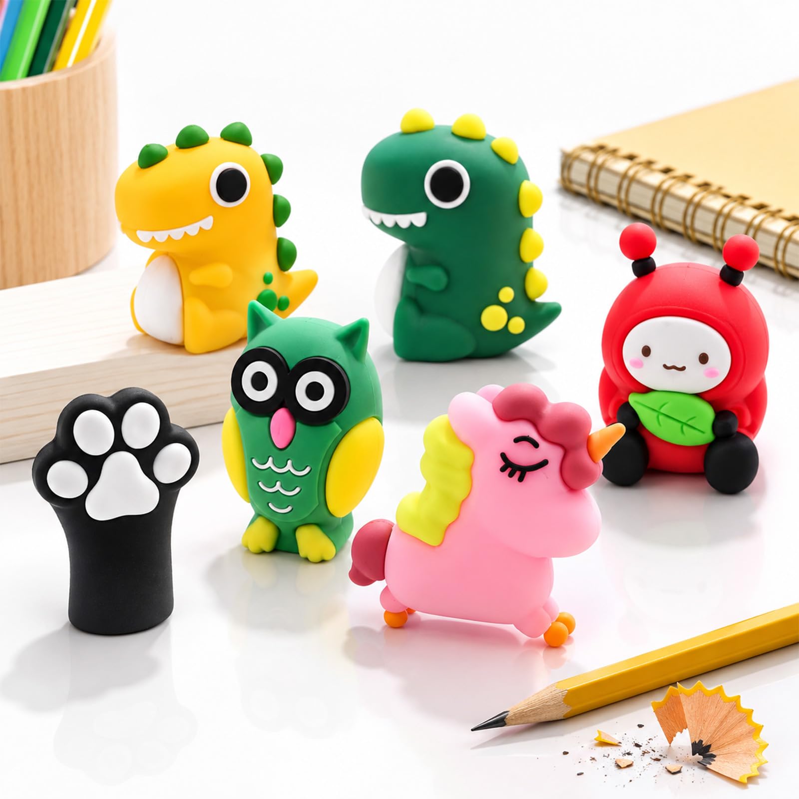 6 sacapuntas con diseño de animales de dibujos animados para niños, sacapuntas Kawaii pequeño, sacapuntas novedoso para estudiantes, regalos de papelería, suministros de oficina escolar