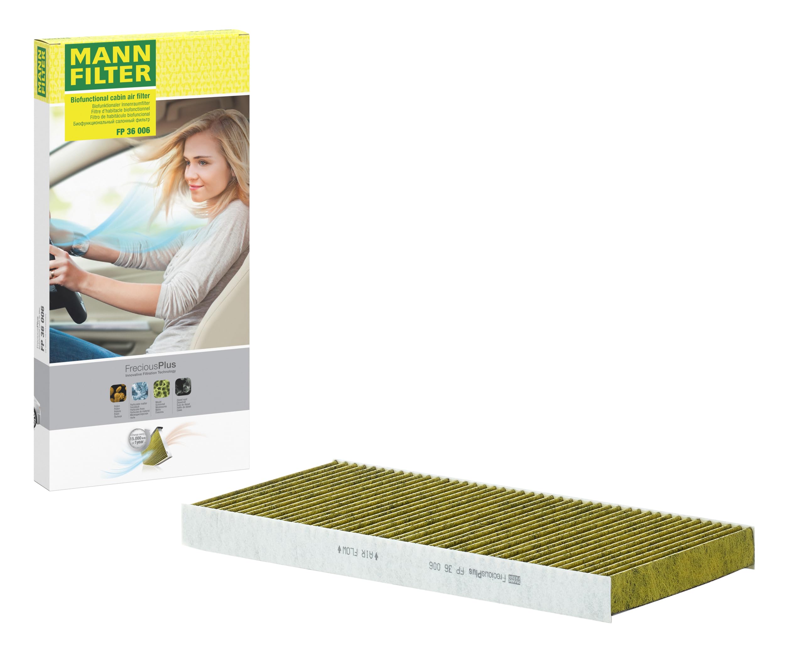 MANN-FILTER FP 36 006 Cabin Air Filter - FreciousPlus Biofunctional Pollen Filter - for Cars + Transporters