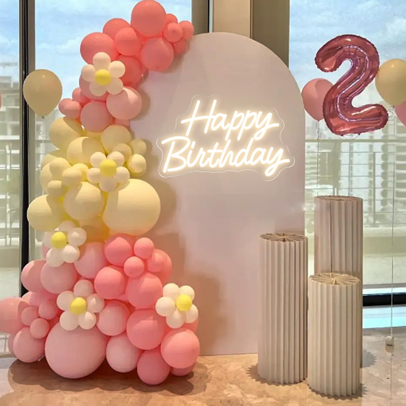 MHneonsign Warm White Happy Birthday Neon Sign, LED Neon Light for Birthday Party Decor, Powered by USB Neon Signs, Led Signs for Backdrop(16 x 9.8 inch)