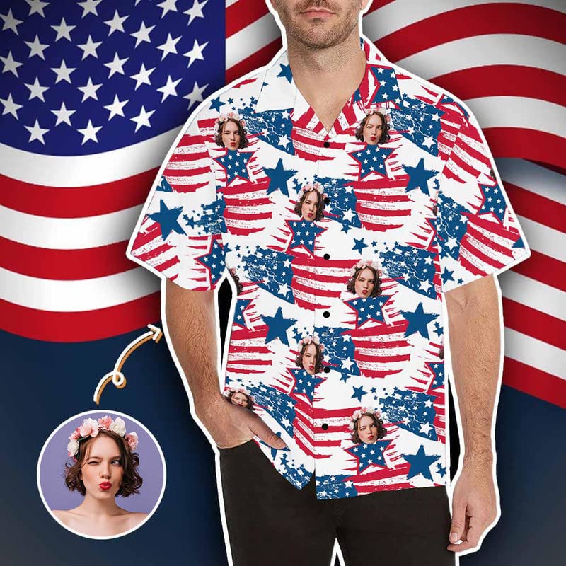 Custom Face Men's Short Sleeve Hawaiian Shirt Personalized Photo Button Shirts Beach Gift for Him in Summer2