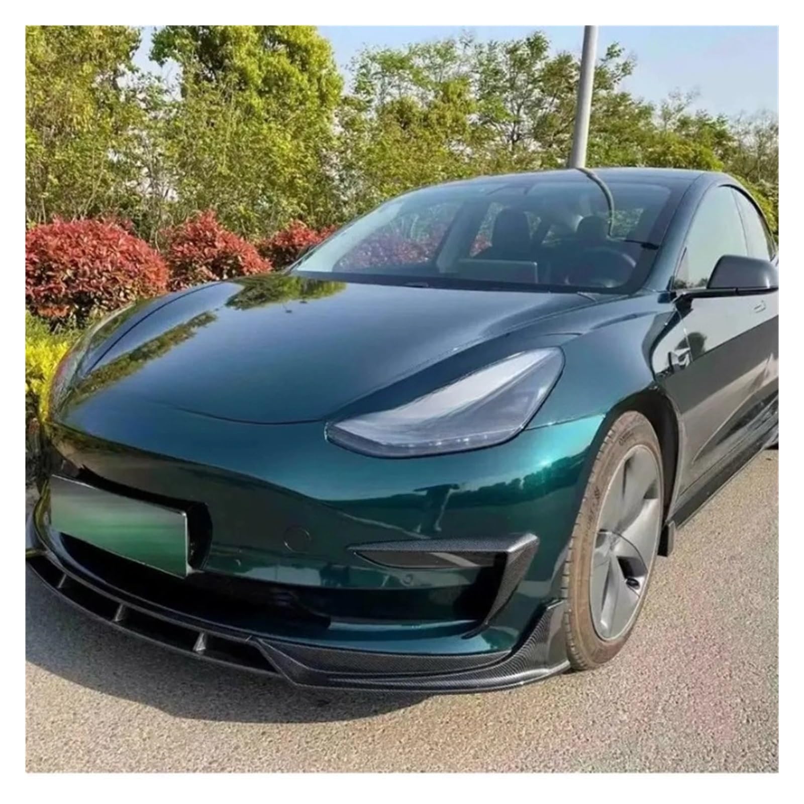 ABS Carbon Fiber Bodykits Diffuser Side Skirt Front Lip Spoiler Lip Kits Accessories Compatible with Tesla Model 3 2018-2022(Gloosy Black) — view 4