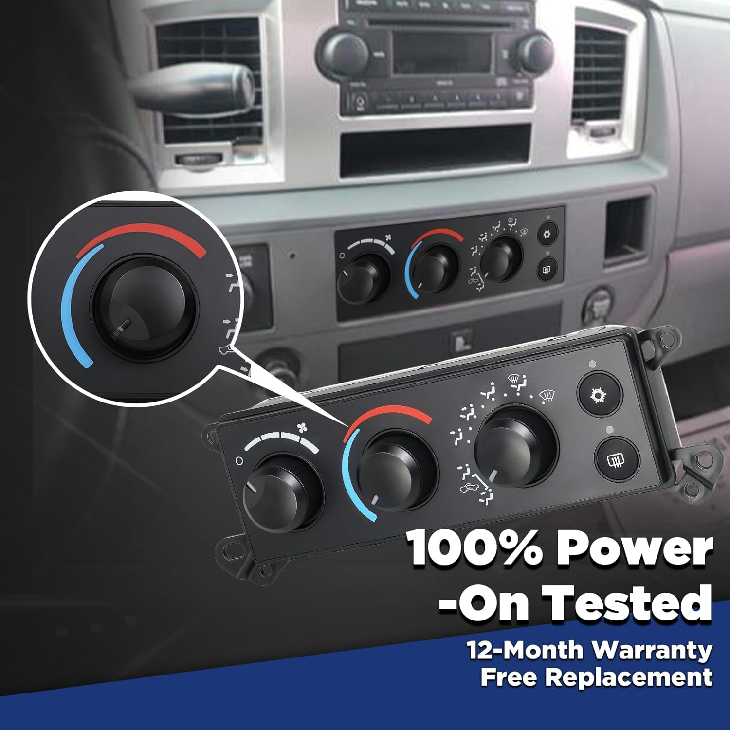 AITKEN AC Heater Control Panel Climate Control Module Switch, Panel AC Heater Compatible with Dodge Ram 1500 2500 3500, Dodge Dakota, Replace# 55057079AB, 55057079AA, P55057078AB,55056569AE