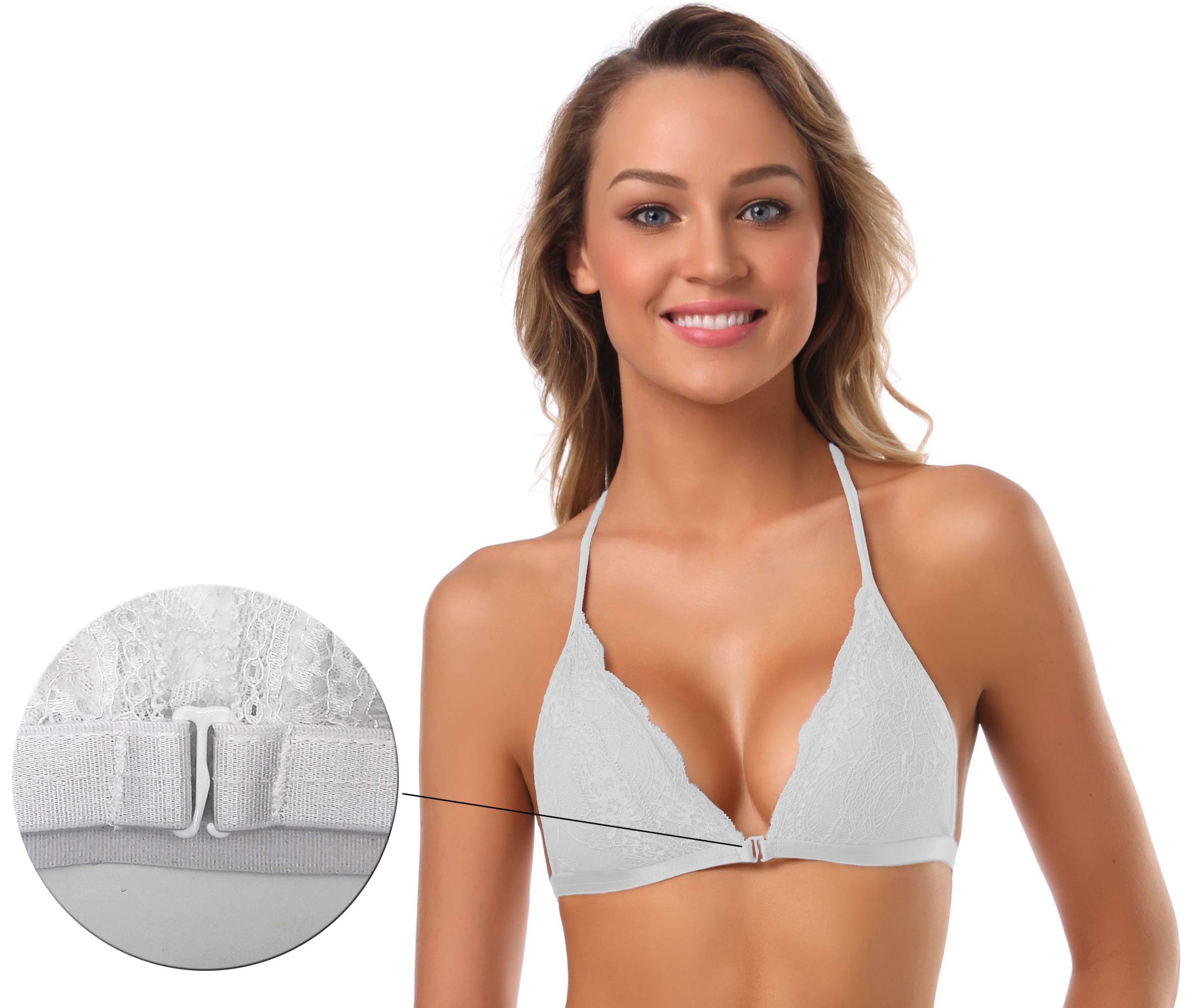 SHEKINI Reggiseno a triangolo ricamato con chiusura frontale a tuffo senza fili leggermente foderato in pizzo Bralette Top
