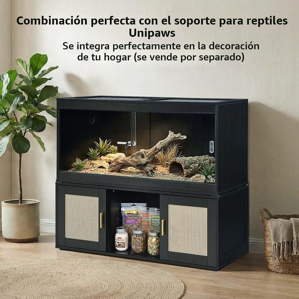 unipaws Tanque de reptiles de 110 galones para lagartos, jaula de dragón barbudo | Apilables, puertas correderas de vidrio, puerto de cable, terrario negro grande con cerradura
