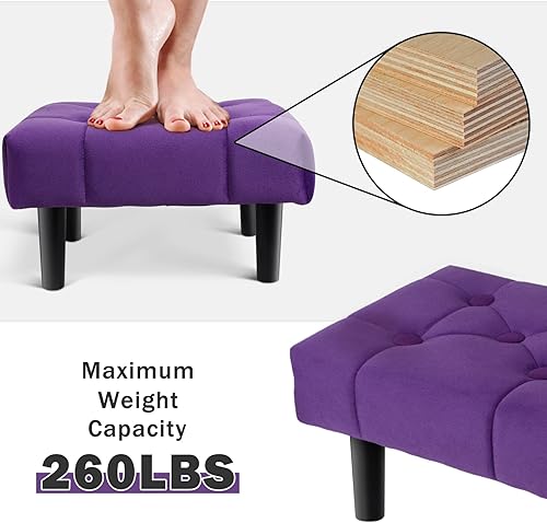 Miniatura 7 de HOUCHICS Reposapiés pequeño, otomano de madera de terciopelo con patas de madera, reposapiés para sofá, asiento adicional para sala de estar,
