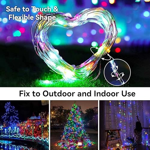 Miniatura 3 de Guirnalda de luces de hadas con temporizador de 33 pies, 2 unidades, 100 luces LED, funciona con pilas, para exteriores, impermeable, para bodas,