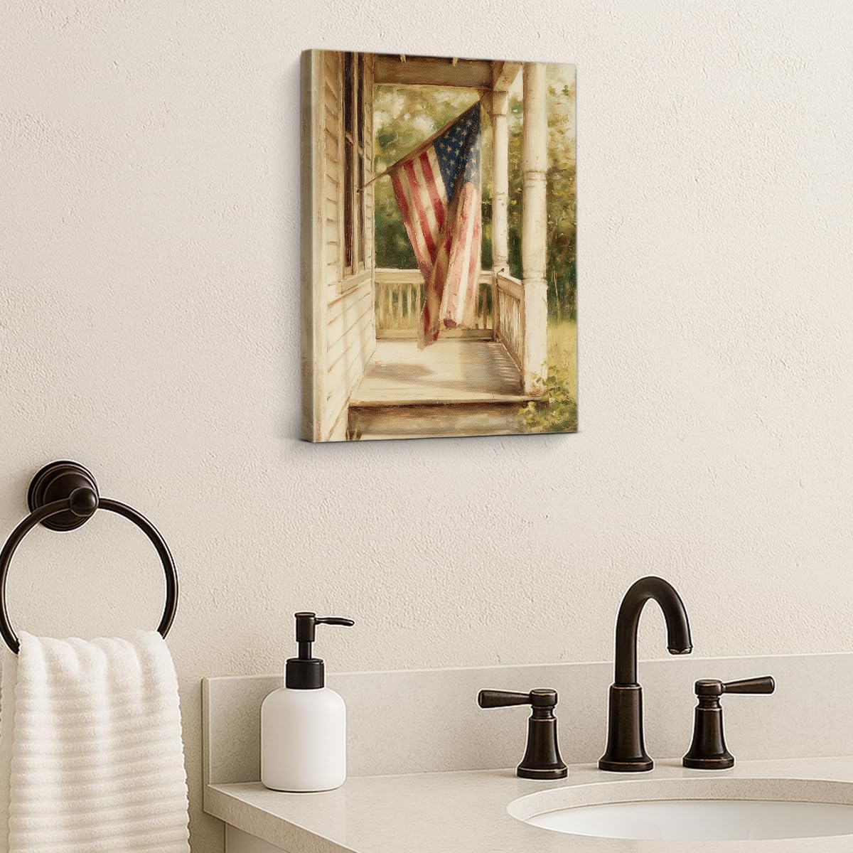 APOHBGV Rustic American Flag Wall Art Painting, Vintage Patriotic Flag Artwork for Living Room Bedroom Office Hallway Wall Decor, Home Decoration Ready to Hang 8x10 Inch