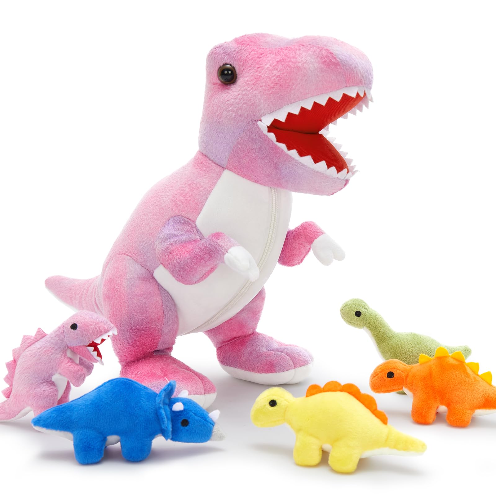 MorisMos Big Dinosaur Teddy Stuffed Animal, 50cm Pink Cuddly Fluffy Mom with 5 Babies Inside, Large T-Rex Soft Toys Kawaii Dino Present for Kids Birthday Christmas Deco — view 6