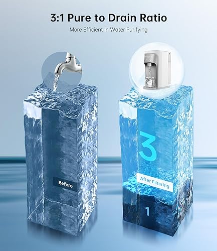 Miniatura 9 de WIE Encimera de filtro de agua de ósmosis inversa, purificación RO de 7 etapas con UV, sistema de filtración de agua de contador, 31 puro para