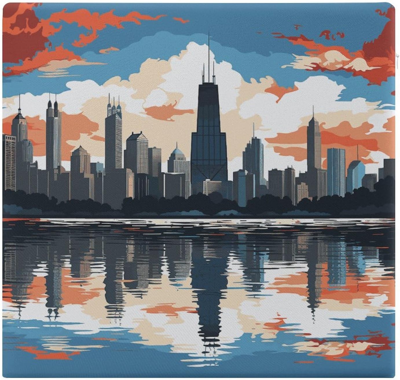 Chicago Skyline Chair Cushion Floor Pillow Stool Cushion | Cushions with Removable Cover with Square Memory for for Chair Living Room Balcony Office Sofa,13.8*15*1.2 Inch