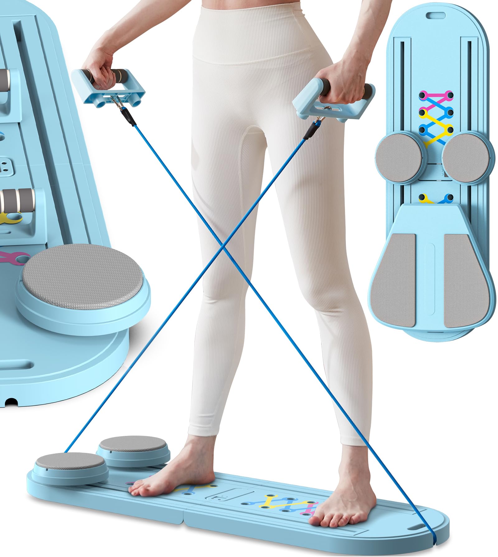 Pilates Board & Reformer Machine Set - Foldable Home Pilates Equipment, 6-in-1 Multifunctional Pilates Sliding Board for Women/Men, Portable Pilates Reformers Workout Machine 2025 Pro Version