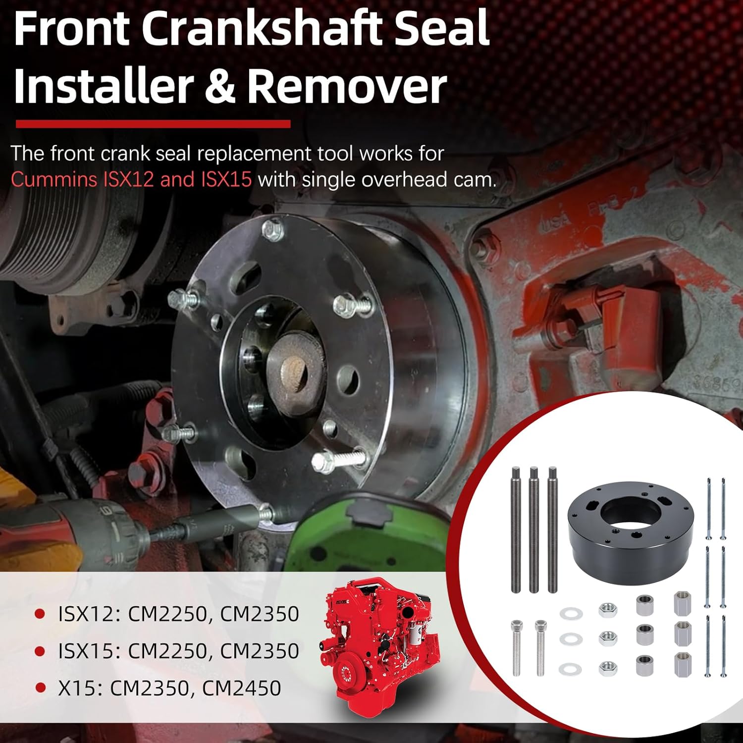 4918991 Front Crankshaft Seal & Wear Sleeve Remover Installer for Cummins ISX12 ISX15 X15 CM2250 CM2350 CM2450
