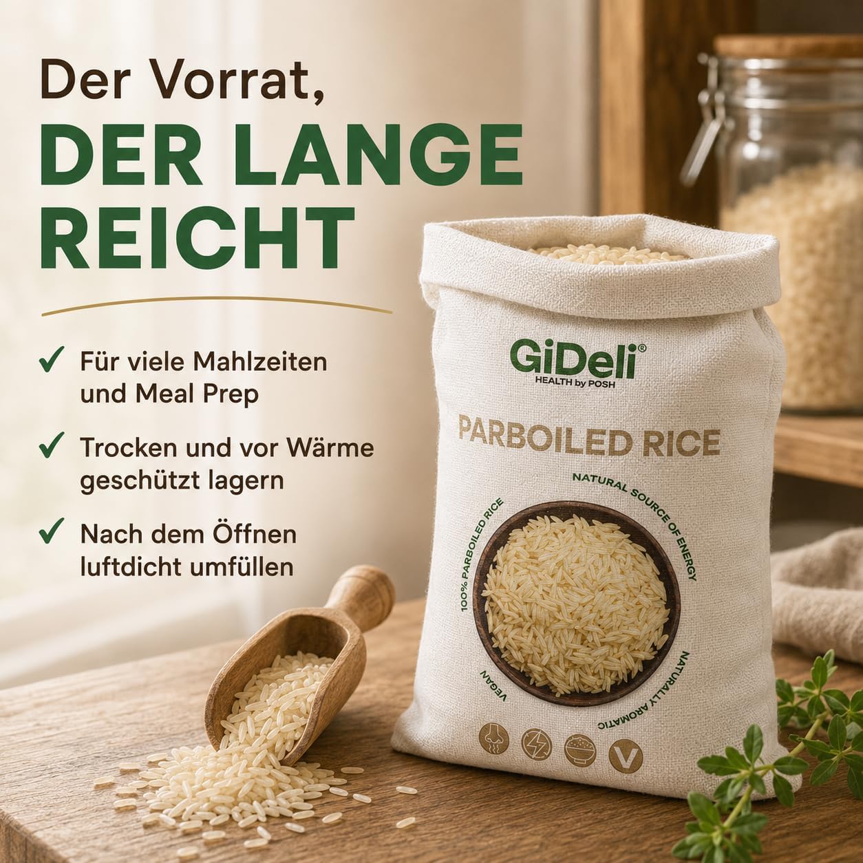 GiDeli Riso Parboiled 25 kg - Chicchi Lunghi Sgranati, Sacco Scorta