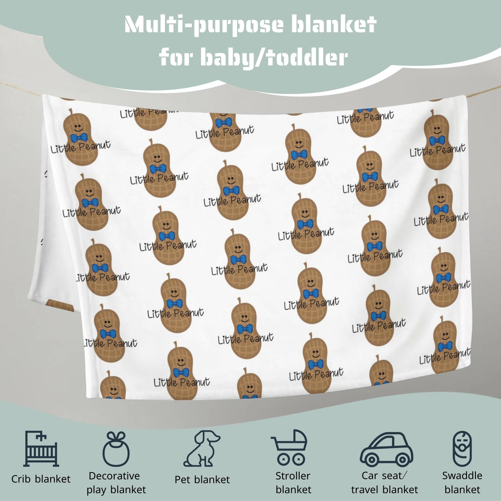 HawSkgFub Divertida manta de bebé de Little Peanut para niños, manta de franela de forro polar, suave, cálida y ligera, ropa de cama de cuna para recién nacidos, 60 x 80 pulgadas