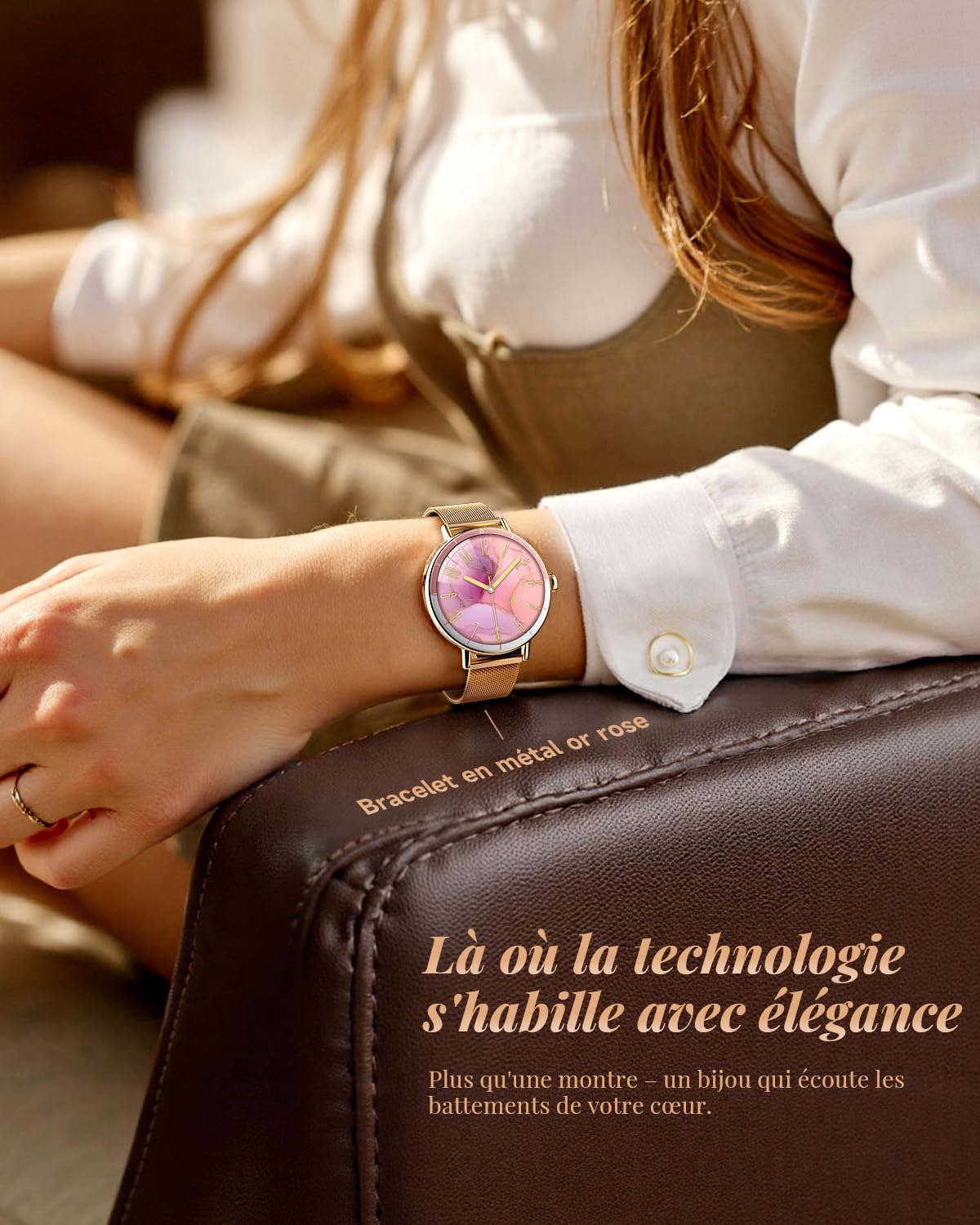 TOOBUR Montre Connectée Femme, 40mm Smartwatch Sport, Or Rose | Montre Podometre avec Double Bracelet, Compatible Android et iOS, Répondre et Passer des Appels, Écran Tactile HD, IP68