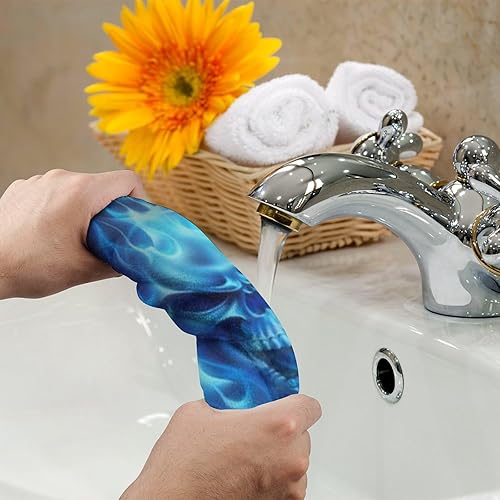 Miniatura 5 de Toallas de baño de calavera de llama azul, toalla de playa suave y absorbente, toalla de cara de baño, 13.8x28.7 in, 202402021