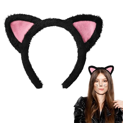Etercycle Cat Ear Headbands For Women, Cute Fuzzy Cat Washing Face Makeup Head Band for Spa Yoga Halloween Parties Cosplay - Black - 1 Count (Pack of 1)