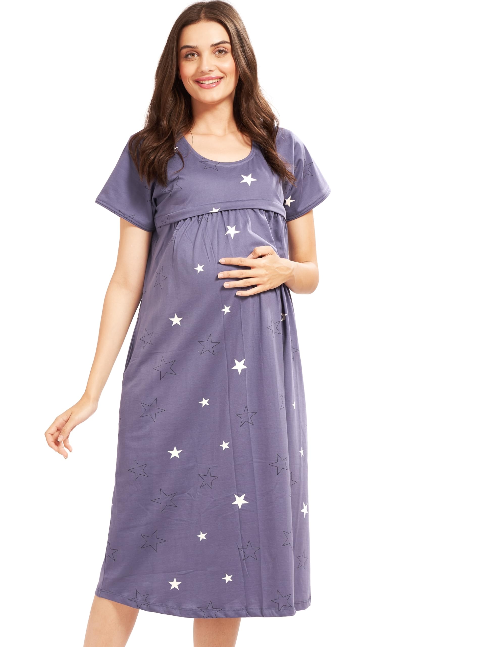 AV2 Women Cotton Printed Maternity Nursing & Feeding Relaxed Fit Nighty -3149