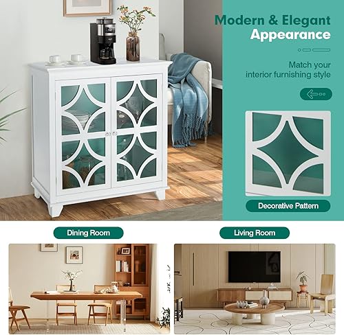 Miniatura 8 de LOKO Armario de buffet, aparador de cocina con puertas y patrones decorativos, armario versátil de almacenamiento de piso con estante ajustable para