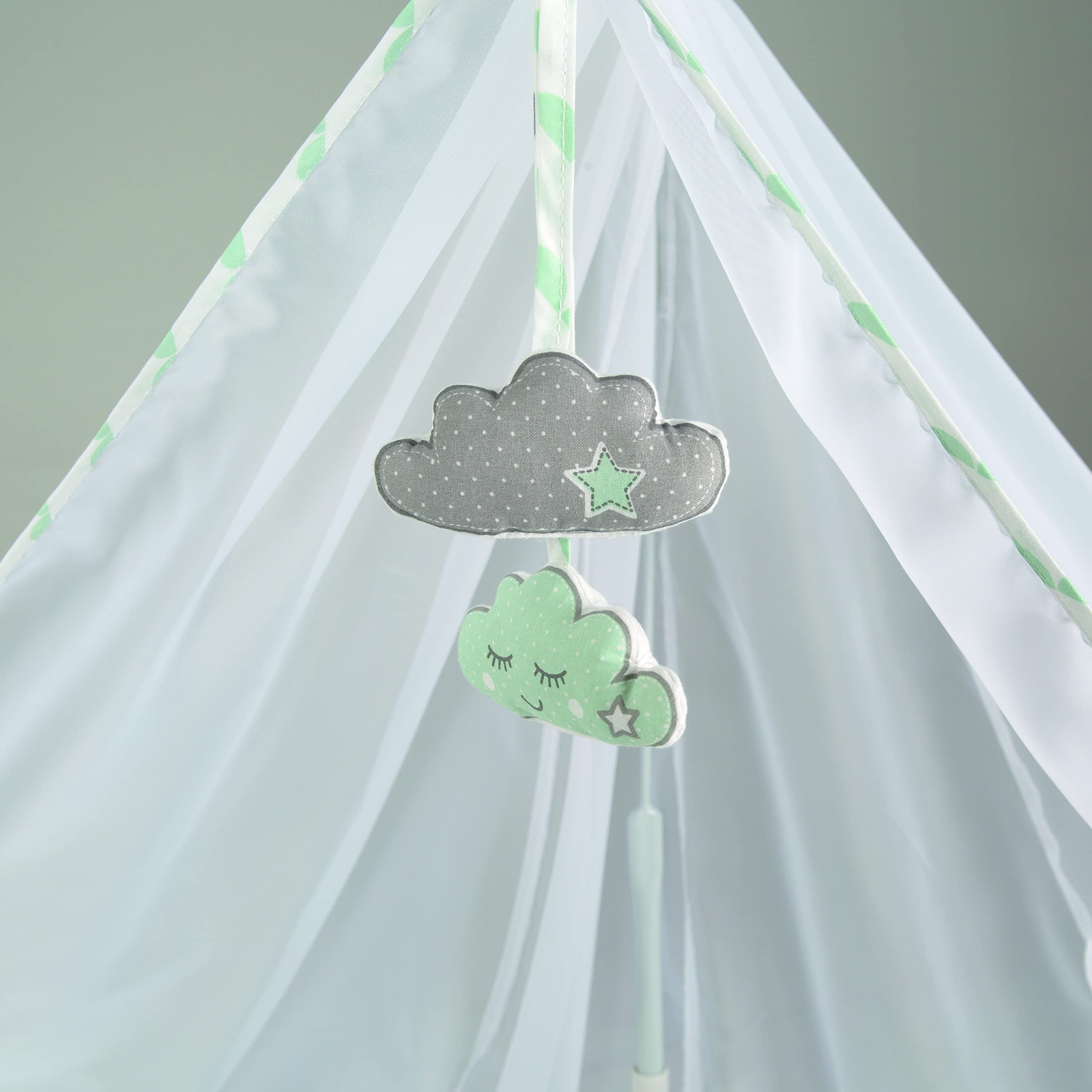 roba Lit Cododo Complet 60 x 120 cm Happy Cloud - Textiles Complets avec Motif de Nuages - Matelas, Ciel, Parure de Lit - 4 Roues à Freins - Bois Blanc