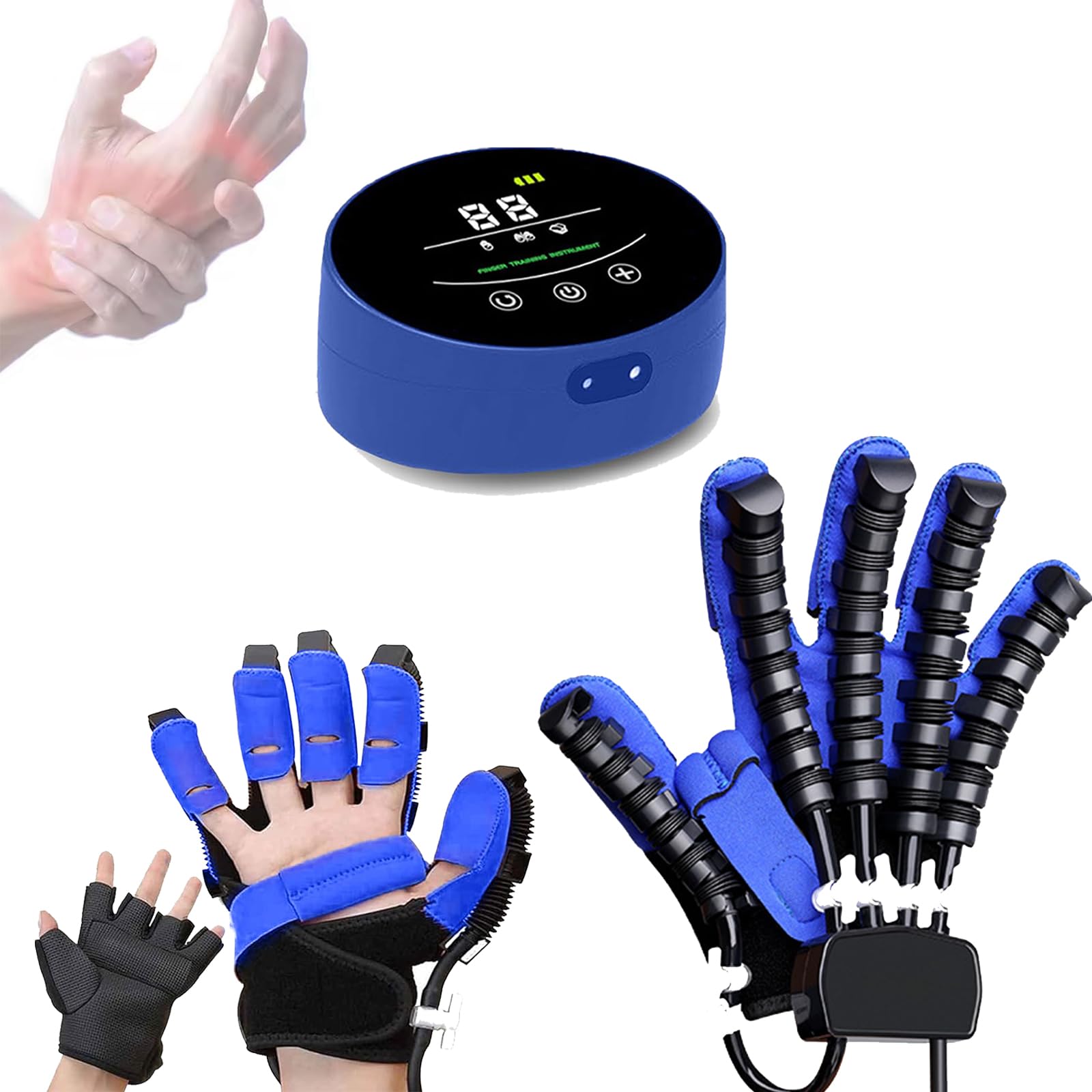 Guantes Robót de Rehabilitacion Mano, Aparato de Rehab de Manos para HemipléJicos Artrosis, Guantes de Tratamiento de Rehabilitación (Size:L,Color:blau+rechte Hand)