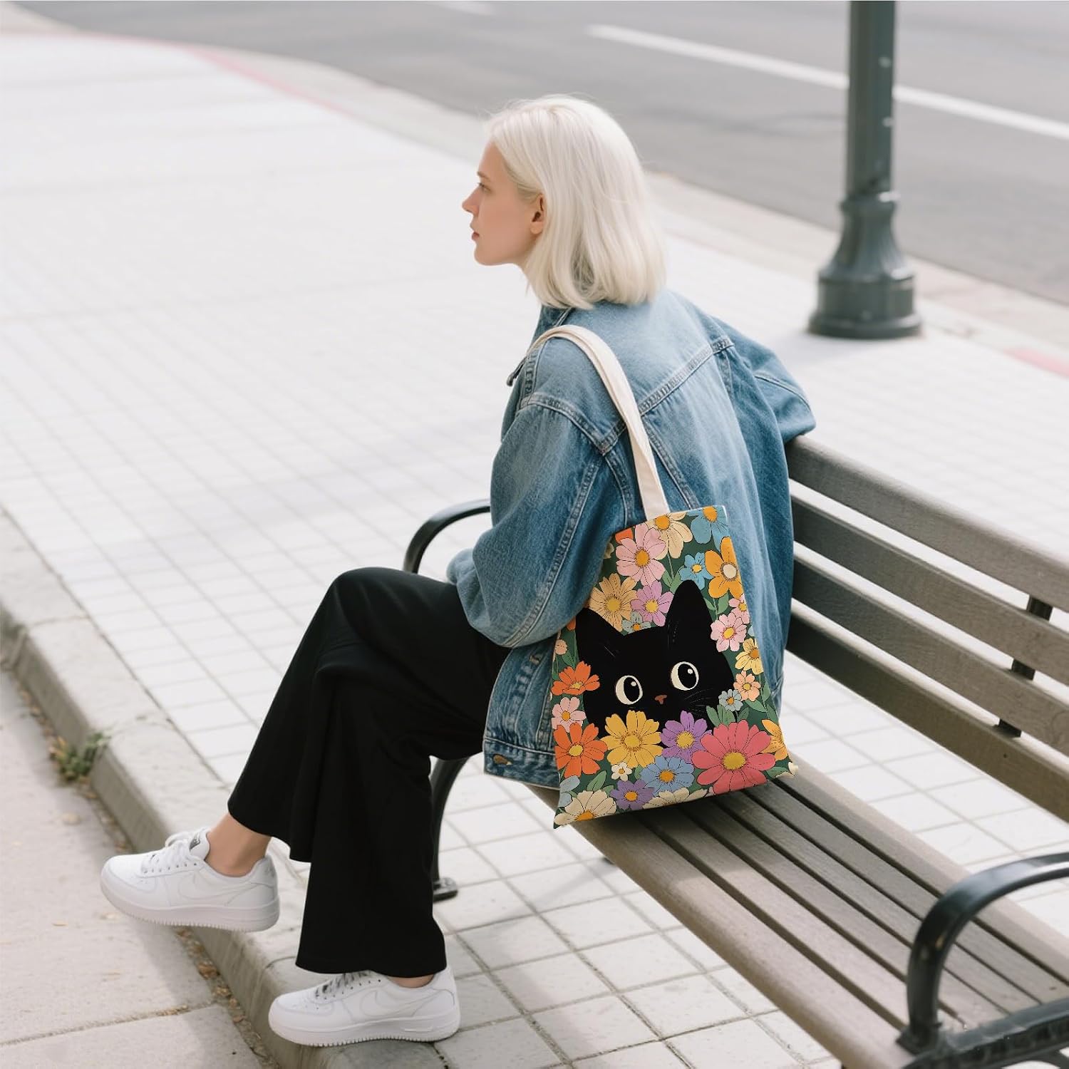 Aesthetic Canvas Tote Bag for Women - with Magnetic Snap Closure & Zipper Inner Pocket Reusable Bag for Shopping image 2