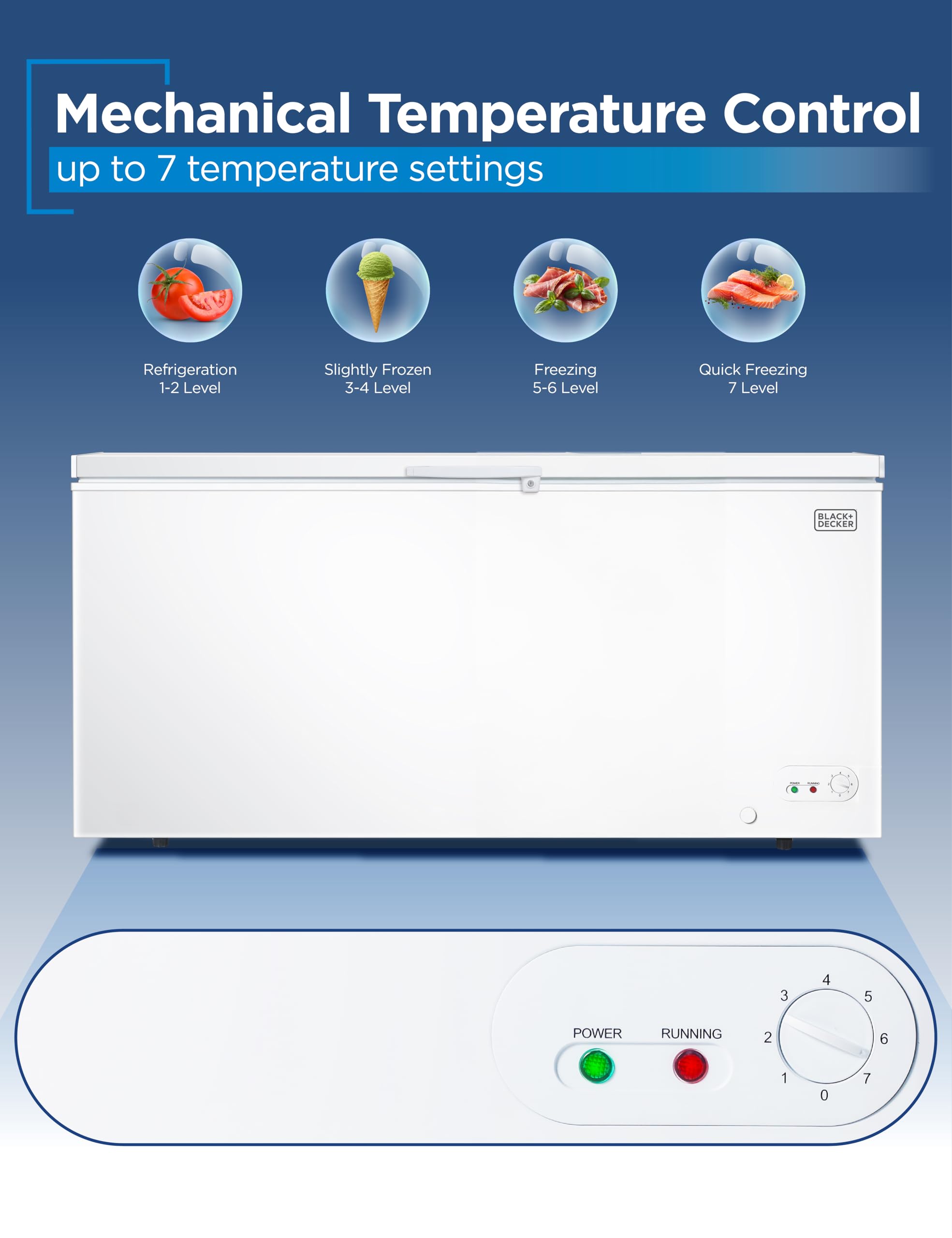 Black+Decker 19.8 Cu. Ft. Chest Freezer, Deep Freezer With Top Opening, Freezer Chest With 2 Removable Storage Baskets, Mechanical Temperature Control, Manual Defrost, R600a Refrigerant,Bcf1980e,White on Fridge.com - View 4